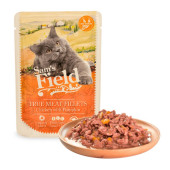 Натурална, морка храна за котки Sam's field CAT POUCH Chicken FILLETS with Pumpkin филенца от 85% прясно пилешко месо и тиква