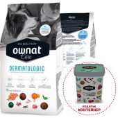 Профилактична храна Ownat Care Dermatologic - за кучета с алергии и кожни проблеми, с хидролизиран протеин от сьомга и крил, обогатена с куркума и масло от пореч 10кг + подарък контейнер