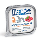 Монопротеинова храна за кучета в зряла възраст Monge Terrine Dog Fruit Pate Duck with raspberries - терин пастет с патешко и малини 150гр.
