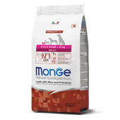 Монопротеинова храна за кучета в зряла възраст от миниатюрни породи Monge Natural Superpremium Dog Extra Small Adult Lamb, Rice & Potatoes - с агнешко, ориз и картофи 