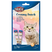 Течно лакомство за котки Trixie Creamy Snack with chicken с вкус на бяла риба 5 × 14 гр.