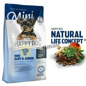 Happy Dog Mini Baby & Junior - пълноценна суха храна с пилешко, агнешко и морска риба, за мини кучета и малки породи до 10 кг., подходяща за възраст от 1 до 12 месеца