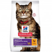  Суха храна за  котки с чувствителен стомах и кожа - Hill's Science Plan Sensitive Stomach & Skin Adult с пилешко, вземи 7 кг. 