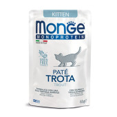 Монопротеинова храна за подрастващи котенцаMonge Natural Superpremium Cat Pouch Kitten trout-пауч с пъстърва 85гр.