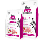 Пълноценна суха храна за котенца и кърмещи котки с коластра Brit Care Cat Grain-Free KITTEN HEALTHY GROWTH AND DEVELOPMENT със 26% прясно пилешко и зеленчуци, БЕЗ зърнени култури 