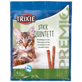 Котешко лакомство Trixie PREMIO Stick Quintett  саламени пръчици с 95% съдържание на месо- пилешко месо и дроб  5 × 5 гр.