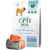 Хипоалергенна пълноценна суха храна OPTIMEAL Hypoallergenic complete dry pet food for adult dogs of medium and large breeds – за възрастни кучета от средни и едри породи със сьомга