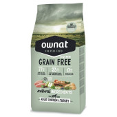 Натурална суха храна Ownat Grain Free Prime ADULT CHICKEN & TURKEY - БЕЗ зърнени култури, с 77%  качествено месо, пиле и пуйка