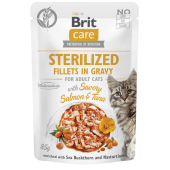 Пауч за котки Brit Care Cat Sterilized Fillets in Gravy with Savory Salmon & Tuna деликатесни филенца за кастрирани котки със сьомга и риба тон 
