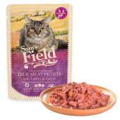 Натурална, мокра храна за котки Sam's field CAT POUCH with Turkey fillets със 77% пилешко месо, 8% пуешко и морков, БЕЗ зърнени култури