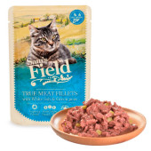 Натурална, мокра храна за котки Sam's field CAT POUCH with White fish fillets със 77% пилешко месо, 8% бяла риба и грах, БЕЗ зърнени култури