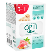 Пълноценна мокра храна за малки кученца OPTIMEAL Complete сanned pet food for puppies with turkey and carrot in sauce с пуйка и моркови