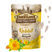 Натурална, мокра храна за котки Carnilove cat pouch rich in Rabbit enriched with Marigold със 71% пилешко месо, 14% заешко, обогатена с невен, БЕЗ зърнени култури