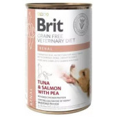 Пълноценна, консервирана храна за кучета Brit Veterinary Diets Dog Renal за подпомагане на бъбречната функция при хронична бъбречна недостатъчност с Риба тон, сьомга и грах, БЕЗ ЗЪРНЕНИ КУЛТУРИ