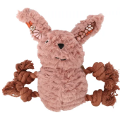 Кучешка играчка Flamingo TOY ROZETTE RABBIT WITH ROPE OLD PINK плюшено зайче с въжета
