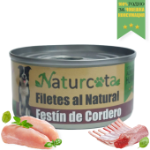 Натурална, консервирана храна за кучета Naturcota Lamb Feast с късчета от пилешко месо в собствен сос и парченца агнешко месо