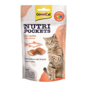 Лакомство за котки GIMCAT Nutri pockets with salmon хрупкави хапки с кремообразен пълнеж от сьомга