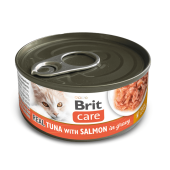 Сочна мокра храна за котки Brit Care Cat Real Tuna with Salmon in gravy 80г филенца от  46% риба тон и 4% сьомга в сос
