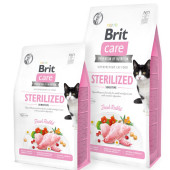 Пълноценна суха храна със заешко за кастрирани котки за добро храносмилане Brit Care Cat Grain-Free STERILIZED SENSITIVE със 26% заешко месо и зеленчуци, БЕЗ зърнени култури
