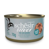 Консервирана храна за котки над 11 години Schesir Silver Senior с риба тон и скумрия в бульон