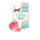 OPTIMEAL™. Сomplete сanned pet food for sterilised cats with beef and turkey fillet in jelly, 0,085 kg