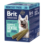 Дентални пръчици за кучета от едри породи Brit Premium by Nature Dog Dental Snacks L, обогатени с колаген и спирулина, 28бр.