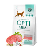 Пълноценна суха храна за кастрирани котки Optimeal Sterilised cats с високо съдържание на прясно телешко месо и сорго