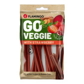 Вегетариански дентални лакомства  Flamingo Veggie stick Strawberry дъвчащи пръчици с вкус на ягода 12см