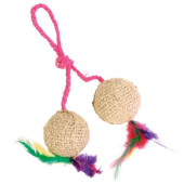 Котешка играчка Trixie 2 balls on a rope  топчета с пера, с добавена котешка трева