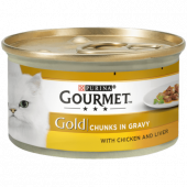 Мокра храна в консерва за котки PURINA GOURMET Gold Хапки в Сос Пиле и Черен Дроб 85гр.