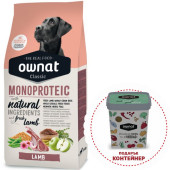 Натурална суха храна Ownat Classic Monoprotein LAMB с прясно Агнешко месо, монопротеинна , за кучета от всички породи 12кг + подарък контейнер