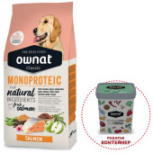 Натурална суха храна Ownat Classic Monoprotein Salmon с прясна сьомга, монопротеинна , за кучета от всички породи 12кг + подарък контейнер