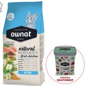 Натурала суха храна Ownat Classic Kitten с прясно пилешко месо, за подрастващи котенца 8кг + подарък контейнер