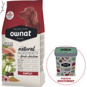 Натурална суха храна Ownat Classic Complete с прясно пилешко месо за пораснали кучета от всички породи; 20кг + подарък контейнер