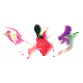 Играчка за котка Zolux FEATHER MICE - комплект от три мишки с козина 