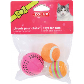 Играчка за котки Zolux  3 MIXED BALLS - неонови топки 4см