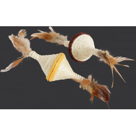 Натурална играчка за котки Zolux SISAL SPINNER  - от естествени материали и пера 