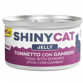 Пълноценна консервирана храна за котки GimCat SHINYCAT JELLY TUNA WITH SHRIMPS парченца риба тон и скариди в желе
