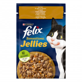 Пауч с пилешко, моркови и ароматно желе PURINA FELIX Sensations 85гр. - за котки в зряла възраст