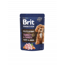 Brit Premium by Nature Dog Puppy & Junior Fillets in Gravy with Turkey & Carrots - пауч за кучета с пуешко месо и моркови 85гр.