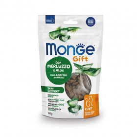 Monge Gift Filled And Crunchy Skin Support Cat - лакомство за котки за здрава кожа и козина, без зърнени култури, с риба треска и алое 60 гр