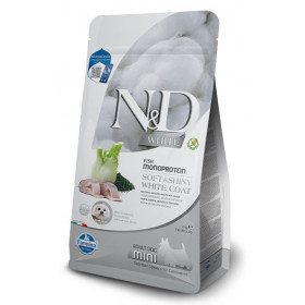 N&D WHITE DOG SEA BASS, SPIRULINA&FENNEL ADULT MINI - пълноценна храна със спирулина за бели кучета над 1г. от дребните породи, с лаврак и фенел 2кг.