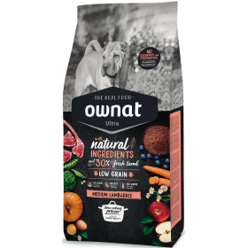 Натурална суха храна Ownat Ultra Medium Lamb and Rice с пряснo агнешко месо, за кучета предразположени към алергии и непоносимост към храната