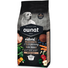 Натурална суха храна Ownat Ultra Medium Light с пряснo пилешко и пуешко месо, за кучета предразположени към напълняване