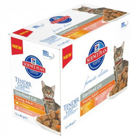 Hills Science Plan Feline Young Adult Sterilised Cat Food Pouches Multipack - Колекция от паучове,малки късчета в сос Грейв, за кастрирани котки, 12 броя