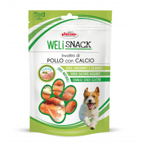 100% Натурални лакомства за куче Record Weli Snack - калциеви кокалчета обвити в пилешко месо 75 гр. 