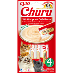 Кремообразно лакомство за капризни котки Churu Cat Treats Tuna Recipe with Crab Flavour мус от риба тон и месо от рак; №1 в света мокро лакомство за котки