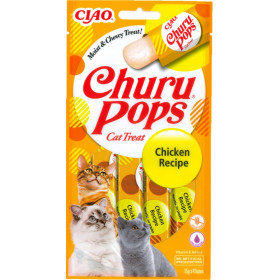 Лакомство за капризни котки Churu Cat Treats Pops Chicken Recipe близалка с пълнеж от пилешко месо; №1 в света мокро лакомство за котки