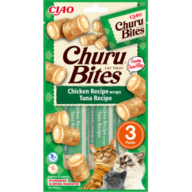 Лакомство за капризни котки Churu Cat Treats Bites Chicken Recipe wraps Tuna Recipe Pill Assist хапки с обвивка от пилешка паста и пълнеж мус от риба тон; №1 в света мокро лакомство за котки