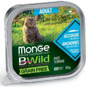 Monge BWILD Grain Free Adult с аншоа и зеленчуци – пастет терин без зърнени храни – за котки в зряла възраст
